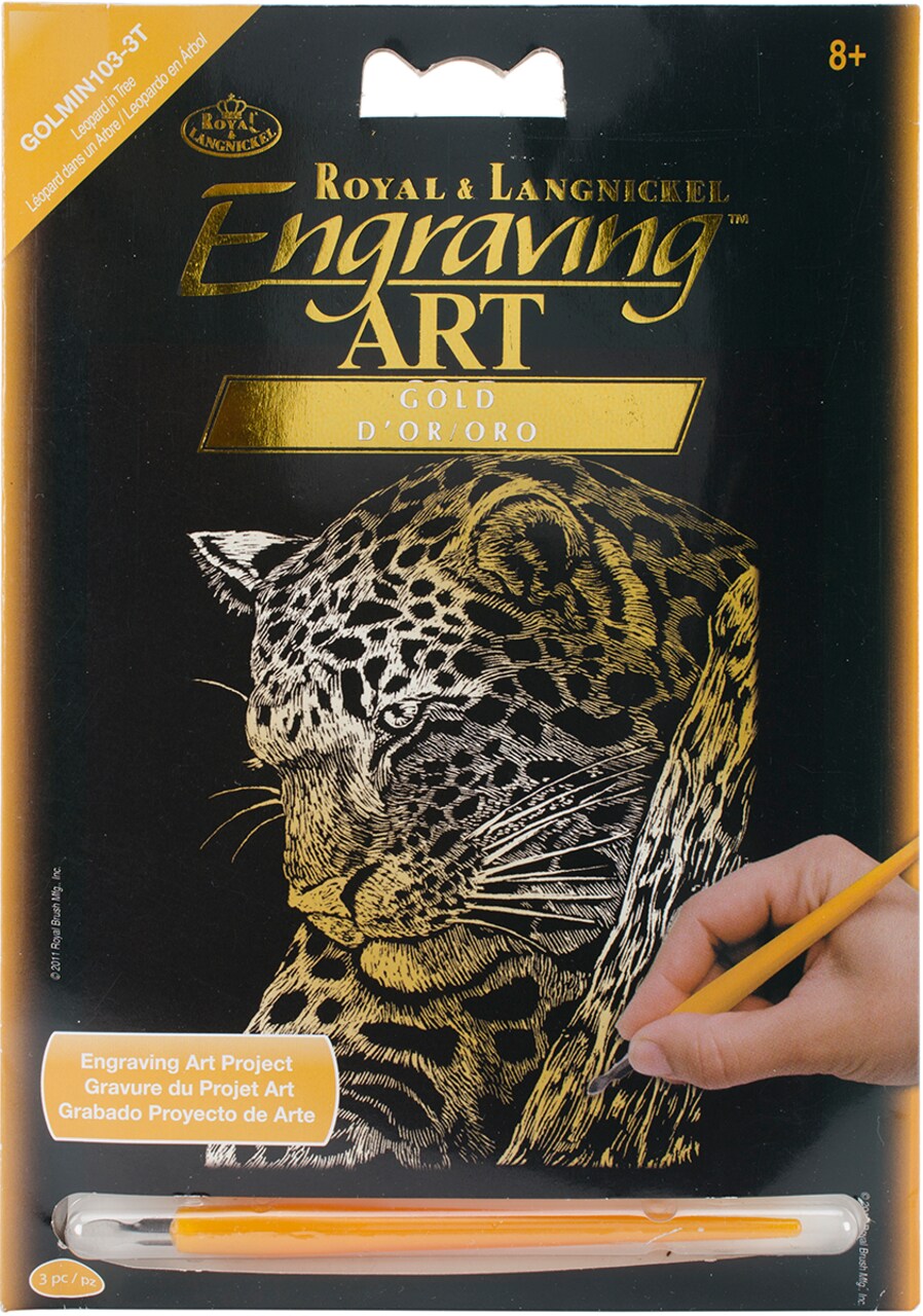 Royal & Langnickel(R) Gold Foil Engraving Art Mini Kit 5"X7"-Leopard In Tree